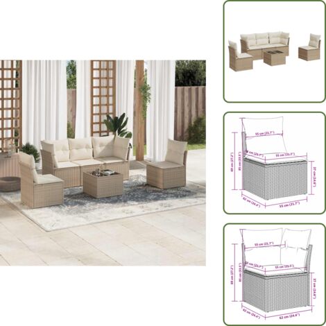 Tavolo da giardino - vidaXL Set Divano da Giardino 6 pz con Cuscini Beige in Polyrattan - Rattan PE