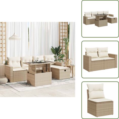 Tavolo da giardino - vidaXL Set Divano da Giardino 6 pz con Cuscini Beige in Polyrattan - Rattan PE