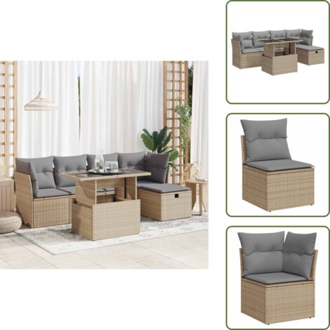 Tavolo da giardino - vidaXL Set Divano da Giardino 6 pz con Cuscini Beige in Polyrattan - Rattan PE