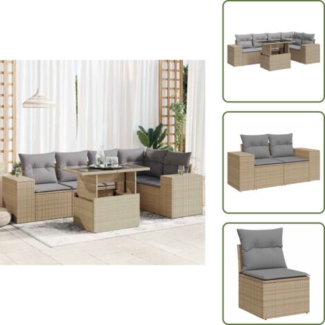 Tavolo da giardino - vidaXL Set Divano da Giardino 6 pz con Cuscini Beige in Polyrattan - Rattan PE