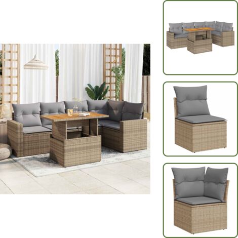 Tavolo da giardino - vidaXL Set Divano da Giardino 6 pz con Cuscini Beige in Polyrattan - Rattan PE