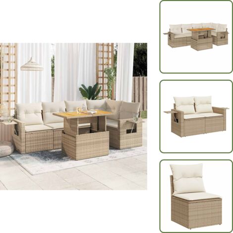 Tavolo da giardino - vidaXL Set Divano da Giardino 6 pz con Cuscini Beige in Polyrattan - Rattan PE