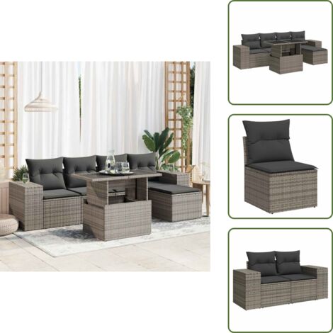 Tavolo da giardino - vidaXL Set Divano da Giardino 6 pz con Cuscini Grigio in Polyrattan - Arredamento da esterno