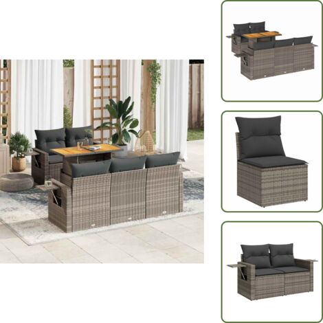 Tavolo da giardino - vidaXL Set Divano da Giardino 6 pz con Cuscini Grigio in Polyrattan - Arredamento da esterno