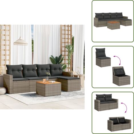 Tavolo da giardino - vidaXL Set Divano da Giardino 6 pz con Cuscini Grigio in Polyrattan - Cuscini da giardino