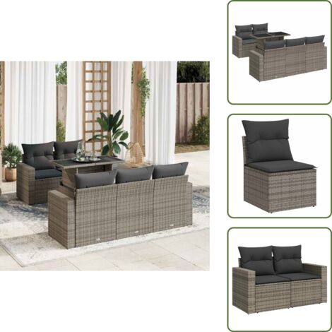 Tavolo da giardino - vidaXL Set Divano da Giardino 6 pz con Cuscini Grigio in Polyrattan - Cuscino da giardino