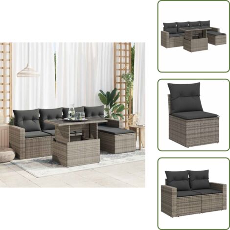 Tavolo da giardino - vidaXL Set Divano da Giardino 6 pz con Cuscini Grigio in Polyrattan - Poltrona da giardino
