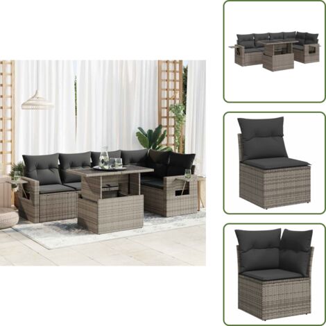 Tavolo da giardino - vidaXL Set Divano da Giardino 6 pz con Cuscini Grigio in Polyrattan - Rattan PE