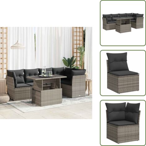 Tavolo da giardino - vidaXL Set Divano da Giardino 6 pz con Cuscini Grigio in Polyrattan - Rattan PE