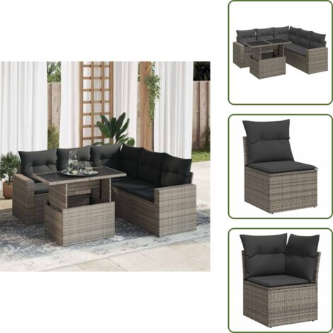 Tavolo da giardino - vidaXL Set Divano da Giardino 6 pz con Cuscini Grigio in Polyrattan - Rattan PE