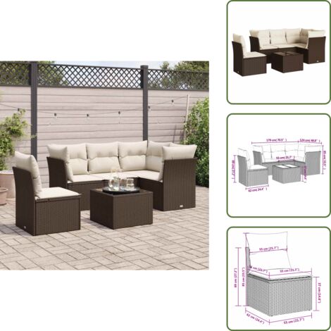 Tavolo da giardino - vidaXL Set Divano da Giardino 6 pz con Cuscini Marrone in Polyrattan - Rattan PE