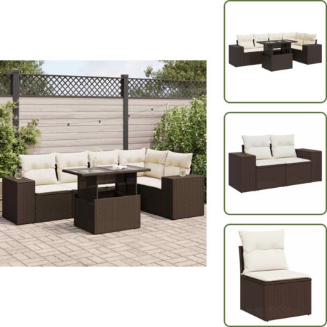 Tavolo da giardino - vidaXL Set Divano da Giardino 6 pz con Cuscini Marrone in Polyrattan - Rattan PE