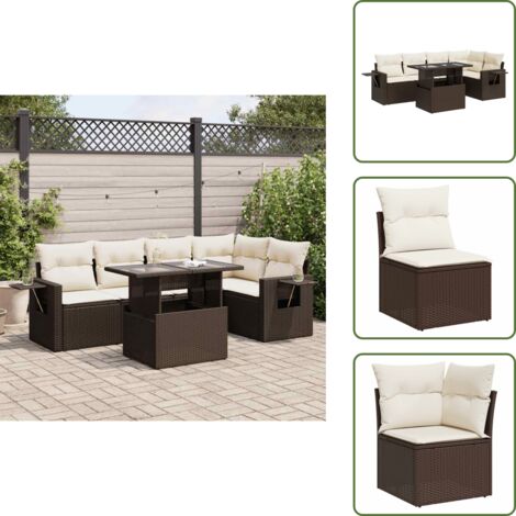 Tavolo da giardino - vidaXL Set Divano da Giardino 6 pz con Cuscini Marrone in Polyrattan - Rattan PE
