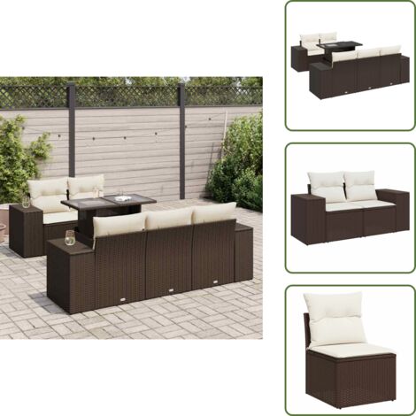 Tavolo da giardino - vidaXL Set Divano da Giardino 6 pz con Cuscini Marrone in Polyrattan - Rattan PE