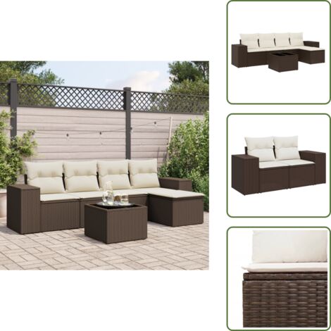 Tavolo da giardino - vidaXL Set Divano da Giardino 6 pz con Cuscini Marrone in Polyrattan - Rattan PE