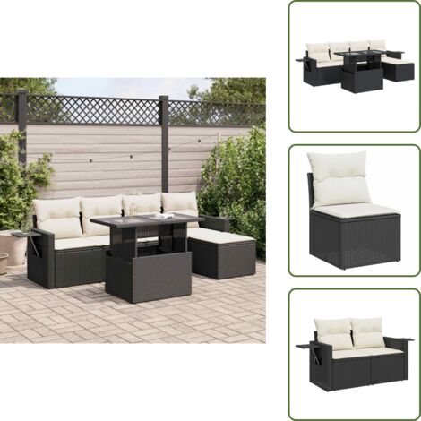 Tavolo da giardino - vidaXL Set Divano da Giardino 6 pz con Cuscini Nero in Polyrattan - Arredamento da esterno