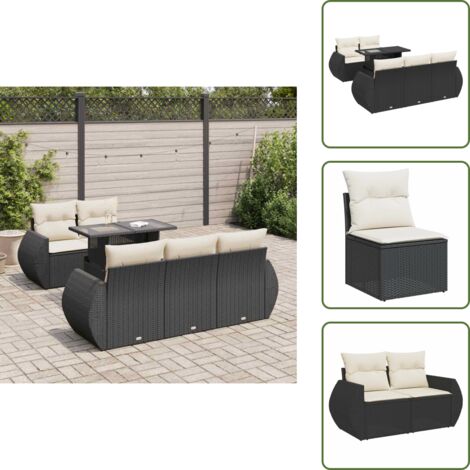 Tavolo da giardino - vidaXL Set Divano da Giardino 6 pz con Cuscini Nero in Polyrattan - Arredamento da esterno