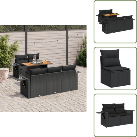 Tavolo da giardino - vidaXL Set Divano da Giardino 6 pz con Cuscini Nero in Polyrattan - Arredamento da esterno