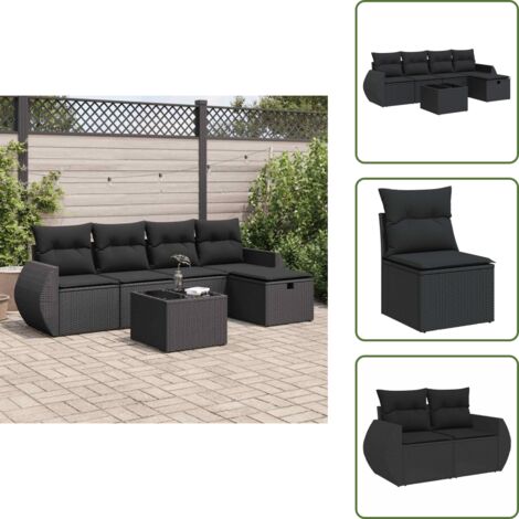 Tavolo da giardino - vidaXL Set Divano da Giardino 6 pz con Cuscini Nero in Polyrattan - Cuscini da giardino