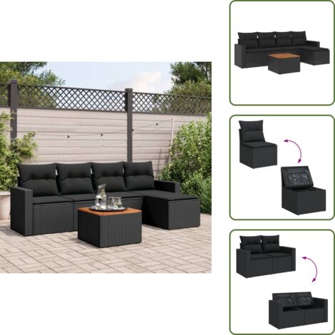 Tavolo da giardino - vidaXL Set Divano da Giardino 6 pz con Cuscini Nero in Polyrattan - Cuscini da giardino