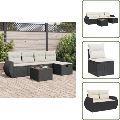 Tavolo da giardino - vidaXL Set Divano da Giardino 6 pz con Cuscini Nero in Polyrattan - Cuscino da giardino