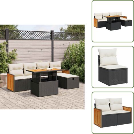Tavolo da giardino - vidaXL Set Divano da Giardino 6 pz con Cuscini Nero in Polyrattan - Cuscino da giardino
