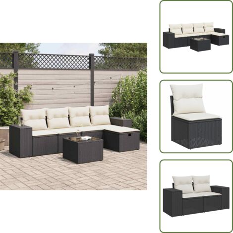 Tavolo da giardino - vidaXL Set Divano da Giardino 6 pz con Cuscini Nero in Polyrattan - Cuscino da giardino