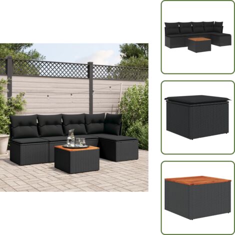 Tavolo da giardino - vidaXL Set Divano da Giardino 6 pz con Cuscini Nero in Polyrattan - Mobili da esterno