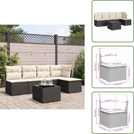 Tavolo da giardino - vidaXL Set Divano da Giardino 6 pz con Cuscini Nero in Polyrattan - Mobili da esterno