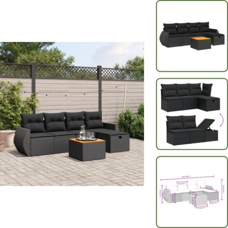 Tavolo da giardino - vidaXL Set Divano da Giardino 6 pz con Cuscini Nero in Polyrattan - Mobili da esterno