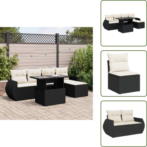 Tavolo da giardino - vidaXL Set Divano da Giardino 6 pz con Cuscini Nero in Polyrattan - Poltrone da esterno