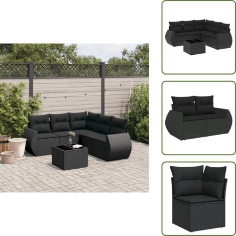 Tavolo da giardino - vidaXL Set Divano da Giardino 6 pz con Cuscini Nero in Polyrattan - Rattan PE