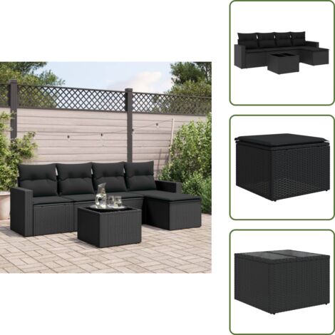 Tavolo da giardino - vidaXL Set Divano da Giardino 6 pz con Cuscini Nero in Polyrattan - Rattan PE