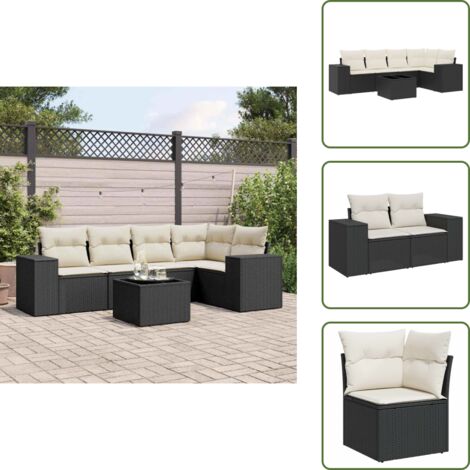 Tavolo da giardino - vidaXL Set Divano da Giardino 6 pz con Cuscini Nero in Polyrattan - Rattan PE
