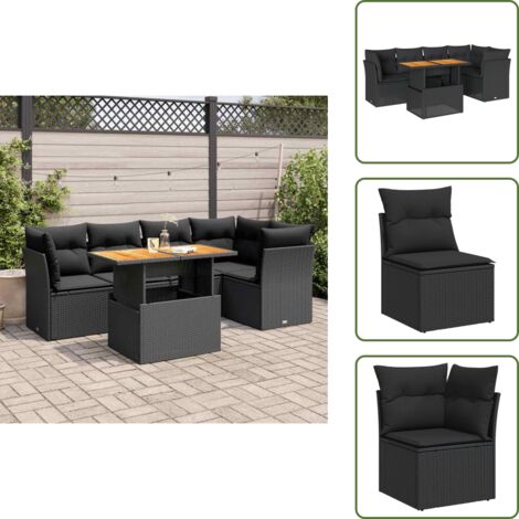 Tavolo da giardino - vidaXL Set Divano da Giardino 6 pz con Cuscini Nero in Polyrattan - Rattan PE