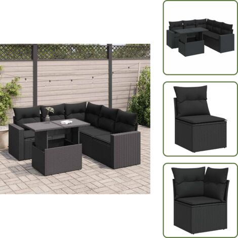 Tavolo da giardino - vidaXL Set Divano da Giardino 6 pz con Cuscini Nero in Polyrattan - Rattan PE