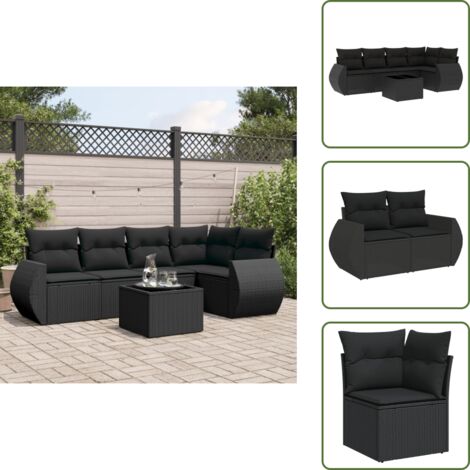 Tavolo da giardino - vidaXL Set Divano da Giardino 6 pz con Cuscini Nero in Polyrattan - Rattan PE