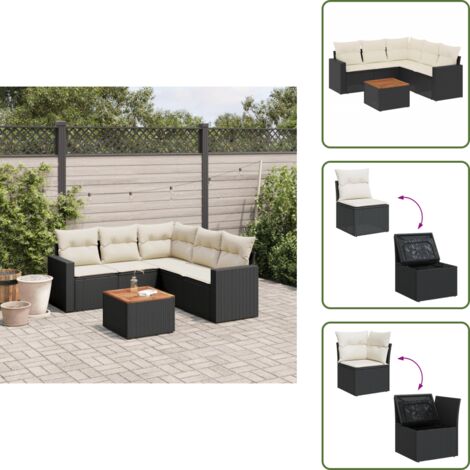 Tavolo da giardino - vidaXL Set Divano da Giardino 6 pz con Cuscini Nero in Polyrattan - Rattan PE