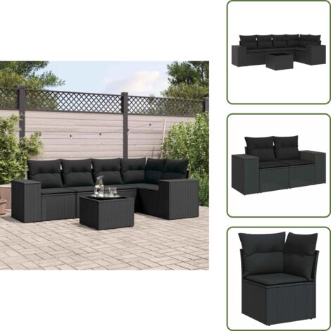Tavolo da giardino - vidaXL Set Divano da Giardino 6 pz con Cuscini Nero in Polyrattan - Rattan PE