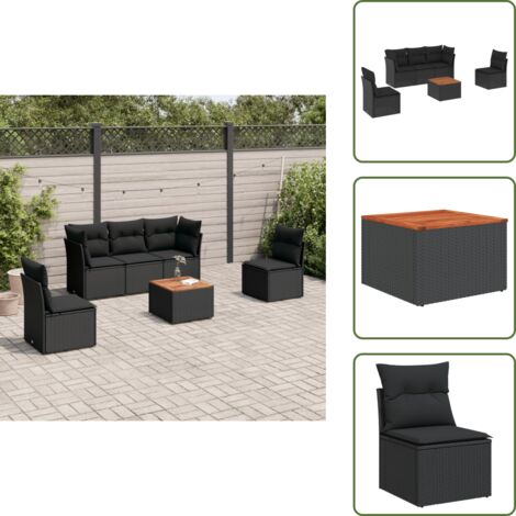 Tavolo da giardino - vidaXL Set Divano da Giardino 6 pz con Cuscini Nero in Polyrattan - Rattan PE