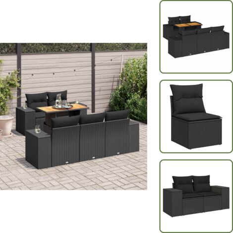 Tavolo da giardino - vidaXL Set Divano da Giardino 6 pz con Cuscini Nero in Polyrattan - Rattan PE