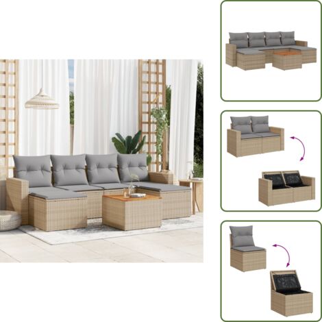 Tavolo da giardino - vidaXL Set Divano da Giardino 7 pz con Cuscini Beige Misto Polyrattan - Mobili da esterno
