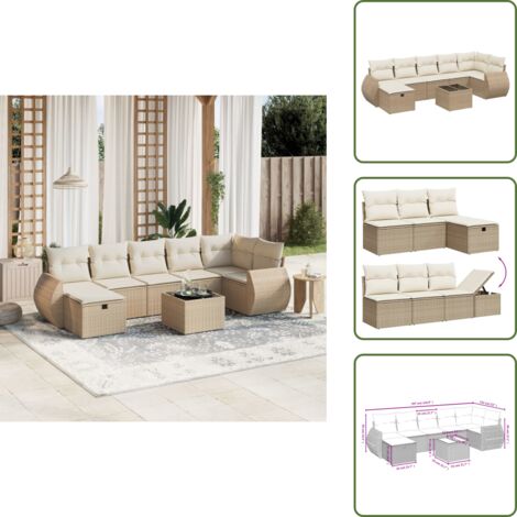 Tavolo da giardino - vidaXL Set Divano da Giardino 8 pz con Cuscini Beige in Polyrattan - Poltrona da esterno
