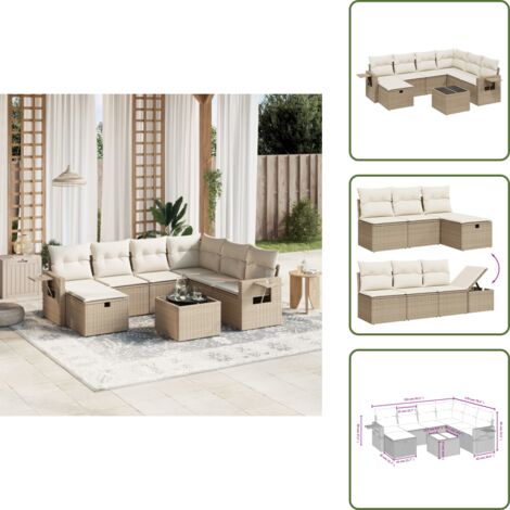 Tavolo da giardino - vidaXL Set Divano da Giardino 8 pz con Cuscini Beige in Polyrattan - Poltrona da esterno