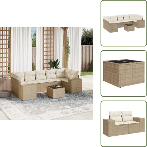 Tavolo da giardino - vidaXL Set Divano da Giardino 8 pz con Cuscini Beige in Polyrattan - Rattan PE