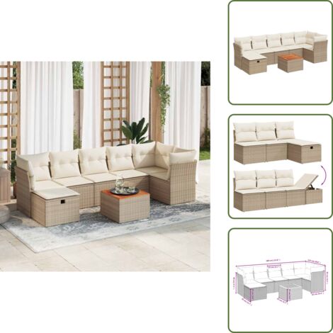 Tavolo da giardino - vidaXL Set Divano da Giardino 8 pz con Cuscini Beige in Polyrattan - Rattan PE