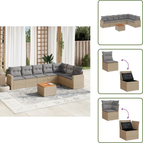 Tavolo da giardino - vidaXL Set Divano da Giardino 8 pz con Cuscini Beige Misto Polyrattan - Rattan sintetico