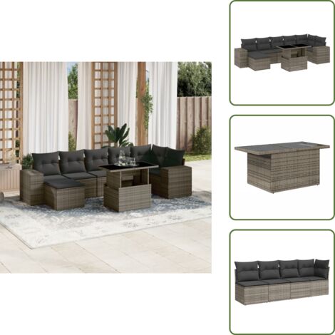Tavolo da giardino - vidaXL Set Divano da Giardino 8 pz con Cuscini Grigio in Polyrattan - Arredamento da esterno