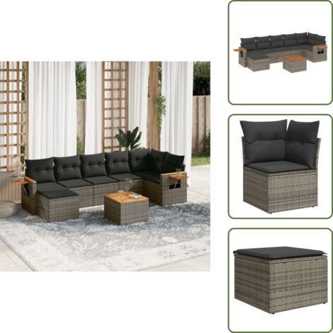 Tavolo da giardino - vidaXL Set Divano da Giardino 8 pz con Cuscini Grigio in Polyrattan - Mobili da esterno