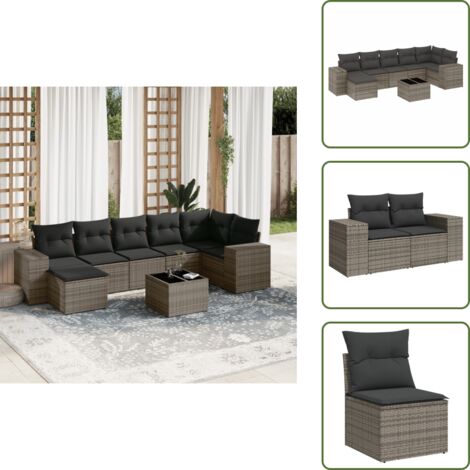 Tavolo da giardino - vidaXL Set Divano da Giardino 8 pz con Cuscini Grigio in Polyrattan - Mobili da esterno